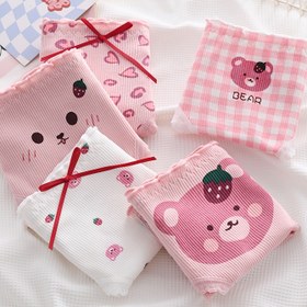 Resim 5 adet Kadınların Teddy Bear Desenli Külotu - Sevimli Kalp ve Kemer Tasarımı, Yumuşak ve Rahat, Dört Mevsim, Bayan Pijama Kısa 