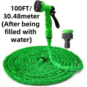 Resim Genişletilebilir 30.48 metre Bahçe Hortumu 7 Fonksiyonlu Püskürtücü ile - Dayanıklı PVC, Yüksek Basınçlı Sulama ve Araba Yıkama Tabancası, Dış Mekan Kullanımı için Esnek Hortum, Bahçe Sulama | Yüksek Basınçlı Püskürtücü | Dayanıklı PVC Hortum, Dış Mekan Kullanımı için Bahçe Hortumu 
