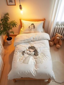 Resim Evmila Prenses Kız ve Unicorn Desenli Nevresim Takımı - 160x220cm Nevresim +50x70cm Yastık Kılıfı+90x190cm Çarşaf 
