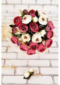 Resim Gelin Buketi Menefer Bordo - Beyaz Şakayıklar 2li Set Beyaz 