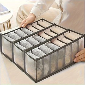 Resim 3 Adet Şık Non-Woven Mesh Giysi Depolama Organizatörleri, Alan Tasarrufu Dolap Bölücü Çamaşır, Jean ve Pantolon için, El Yıkamalı Katlanabilir Giysi Organizatörleri ile 