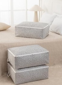 Resim 3'lü Büyük Boy Gri Yaprak Baskılı Baza Altı Yastık Yorgan Kazak Hurcu / 62x46x22 