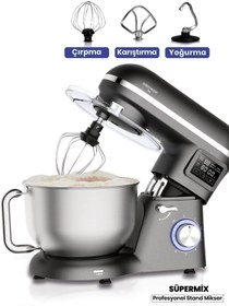Resim GoldMaster Süpermix Dokunmatik 1500Watt 5.5 Litre Çırpma Karıştırma Yoğurma Antrasit Stand Mikser Mutfak Şefi 