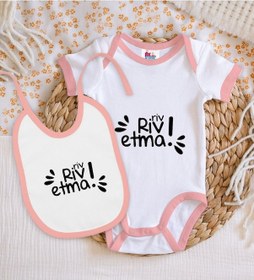 Resim Bk Kids Riv Riv Etma Tasarımlı Pembe Bebek Body Zıbın Ve Mama Önl Çok Renkli 