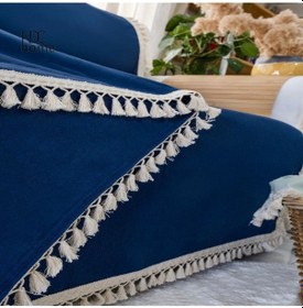 Resim Dnc Home Tekstil Ndchome Premium Keten Lacivert Ponponlu Koltuk Örtüsü 170 X 220 