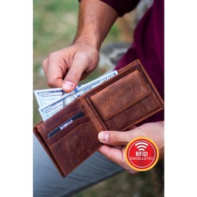 Resim Garbalia Jackson Taba Renkli Hakiki Deri Cüzdan Düz Görünüm Çıtçıtlı Kapama ile Şık Tasarım 