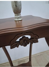 Resim Bengi Ankara Mobilya Fiskos 90580 Kare Çiçeklik Oyma Model Parlak Kaplama Kayın Tabla Ayak Ceviz El Yapım Ceviz 