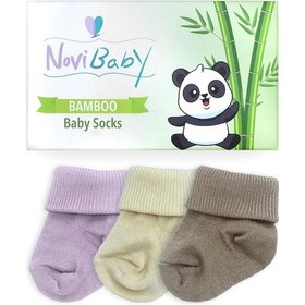 Resim Novibaby 3'lü Bambu Yenidoğan Bebek Çorabı I Goldies I 0-6 ay "Karışık Renkli" 