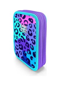 Resim Coral High Mor Leopar Desenli Çift Katlı Kalem Çanta 11132 Mor 