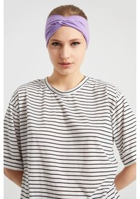 Resim Butik Çapraz Bağlamalı Kadın Bandana Saç Bandı, Kaymaz Yumuşak Esnek%100 Pamuklu Penye - Tek Ebat / Eflatun Açık Mor Eflatun Açık Mor 