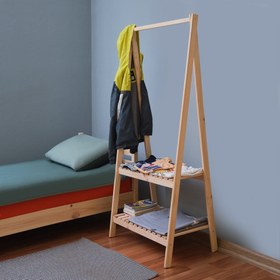 Resim Montessori Çocuk Elbise Askılığı Doğal Ahşap 
