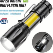 Resim LiHangStar Süper Parlak Mini LED El Feneri, Şarj Edilebilir Kamp Feneri XPE LED Boncuk ve COB Yan Işığı ile, Çoklu Aydınlatma Modları, Teleskopik Zoom, Taşınabilir Çalışma Işığı, Macera, Outdoor, Kamp, Olta, 400mAh Batarya, ABS Gövde, Push Buton Kontrol, Pürüzsüz Yüzey, <36V Çalışma, Şarj Edilebilir Batarya, Su Geçirmez Değil 