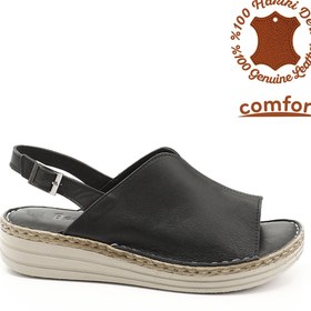 Resim GÖNDERİ(R) Kadın / Kız Siyah Dolgu Topuk Hakiki Deri Comfort Sandalet 
