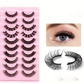 Resim 10 çift Kabarık 3D sahte Mink Rus Şerit Kirpik - Daha Uzun, Dolgun Gözler için Yeniden Kullanılabilir DD Kıvrım Sahte Kirpikler 