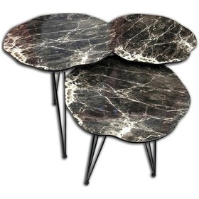 Resim Zigon Osm Papatya Sehpa Parlak Siyah Mermer Metal Transmisyon Çel 