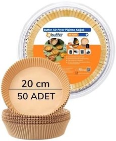 Resim BUFFER® 50 Adet Air Fryer Pişirme Kağıdı Tek Kullanımlık Hava Fritöz Yağ Geçirmez Yapışmaz Yuvarlak Tabak Model PVC 