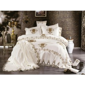 Resim Hale Lüks Güpürlü Polyester Pamuk Kumaş Krem Çeyiz Seti 12 Parça 148 Krem 