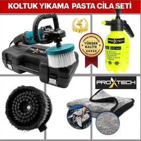 Resim Proxtech Profesyonel Devir Ayarlı Koltuk Yıkama Pasta Cila Polisaj Makinesi Su Sıçratmaz Fırça 
