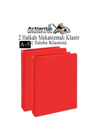 Resim Kırmızı 2 Halkalı Klasör 2 Adet A5 Pvc Öğrenci Ve Ofis Tipi Evrak Sunum Talebe Büro Klasörü İç Cepli Otomatik Mekanizlı Kırmızı 