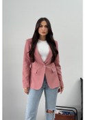 Resim Kadın Blazer Ceket Kısa Düğmeli Astarlı Vatkalı Ceket Pudra 