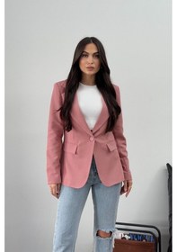 Resim Kadın Blazer Ceket Kısa Düğmeli Astarlı Vatkalı Ceket Pudra 