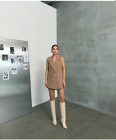Resim Astarlı Uzun Yelek V Yaka Doğal Düğmeli Genç Stil Kahverengi 