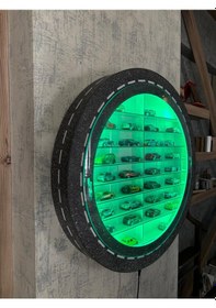 Resim Araba Rafı Şeffaf Mika Kapaklı Işıklı Mobilya Açık Yeşil 