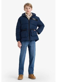 Resim Defacto Erkek Çocuk Su İtici Kapüşonlu Polar Astarlı Parka E9374a825wnnv146 Lacivert-nv146 