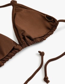 Resim Koton Parıltılı Hafif Destekli Boyundan Bağlamalı Üçgen Bikini Üstü Kahverengi 5sak10074mm 