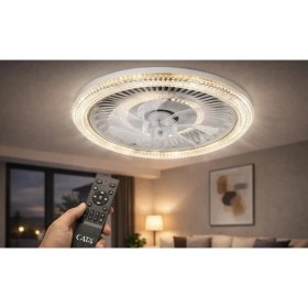 Resim Cata Kristal Ledli Tavan Vantilatörü 40W Kumandalı Modern Tasarım ile Ev İçin Kullanım Ct 3012 