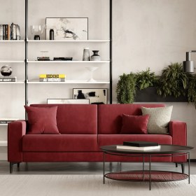 Resim Enza Home Briza Plus Kadife Dokulu, 3'lü Yataklı Koltuk - Koyu Pembe 