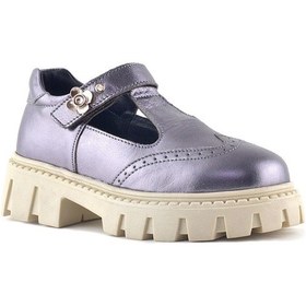 Resim Rakerplus Hakiki Deri Platin Krem Tabanlı Çiçek Detaylı Kız Çocuk Günlük Ayakkabı Platin 