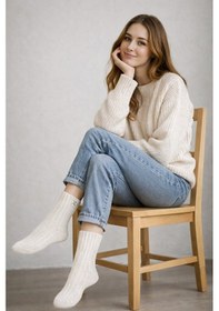 Resim Nordsox Bolero Alpaka Yünlü Kadın Kışlık Çorap Ekru 