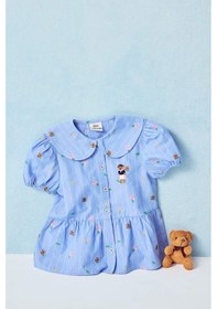 Resim Defacto Bebe Yaka Baskılı Kısa Kollu Gömlek Kız Bebek H2988a526smnv135 Lacivert-nv135 