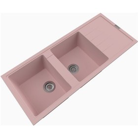 Resim Polex Cristalüx Granit Evye P-X116 Pembe 2 Hazneli Tezgah Altı Ve Tezgah Üstü Mutfak Evyesi 116.5x50.8 CM 