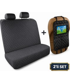 Resim Hasby Araba Koltuk Arkası Deri Kapitone Tablet Tutucu Organizer ve Oto Arka Koltuk Örtüsü Kılıf 2'li Set 