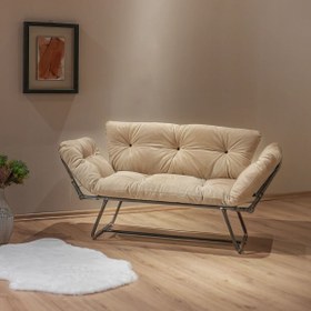 Resim Berta Concept Bhusra Yatak Olabilen Mekanizmalı Ikili Kanepe Kolları Açılan Yataklı Koltuk Krem 