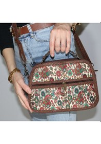 Resim Pujiva Omuz Çantası, Kol Çantası, Etnik Tarz Kilim Desenli, Askılı Çanta, Günlük Çanta En 25 Bo 19 D 8 Bej 
