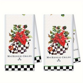 Resim 2 Adet Büyük 45.72x66.04 cm Noel Çiçekli Mutfak Havlusu - Kırmızı Poinsettia, Ekose Kenarlı - Anneler Günü, Sevgililer Günü, Paskalya Hediyesi - Dayanıklı Polyester Bulaşık Bezleri - Tatil Dekorasyonu ve Günlük Kullanım İçin - Noel Mutfak Aksesuarları, Şenlikli Tasarım, Pürüzsüz Dokulu Havlu 