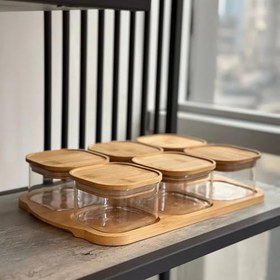Resim 6'lı Bambu Kapaklı 300 ml Sızdırmaz Cam Kahvaltılık Seti Saklama Kabı 