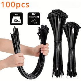 Resim 100 Adet Siyah Kablo Bağları - 4 Boyut (10.16cm, 20.32cm, 30.48cm, 40.64cm) - Dayanıklı, UV Dirençli & Kendinden Kilitli Ev ve Ofis Kablo Düzenleme İçin 