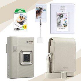 Resim Fujifilm Instax Mini Liplay Plus Sand Beige Fotoğraf Makinesi Çanta Albüm Kıskaç ve 20'li Film Hediye Seti 