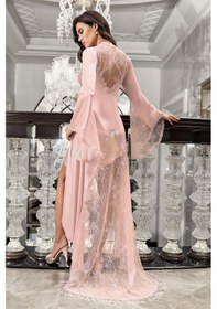 Resim İmaj 3201 Pudra Renk Saten Uzun 2li Gecelik Takımı pudra 