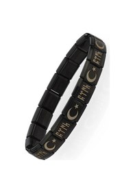 Resim Ay Yıldızlı Göktürkçe Türk İtalyan Charm Unisex Çelik Bileklik Scb60 Siyah 