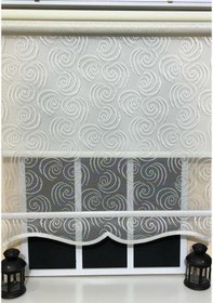 Resim Çift Mekanizmalı Kirli Beyaz Tül Perde Ve Ekru Stor Perde Stb-104 