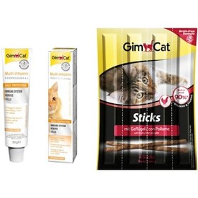 Resim Gimcat Tahılsız Kümes Hayvanlı Sticks Kedi Ödül Çubukları 4 x 5 G + Gimcat Multi-Vitamin Paste Kedi Macunu 20 G 