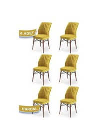 Resim Canisa Flex Serisi, Üst Kalite Mutfak Sandalyesi, 6 Adet Hardal Sandalye, Gürgen Ceviz Ahşap Ayak Sandalye Hardal Ayaklar Ceviz 