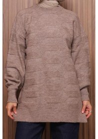 Resim Balenbi Örgü Dokulu Yumoş Oversize Tesettür Triko Tunik 7018 Toprak 