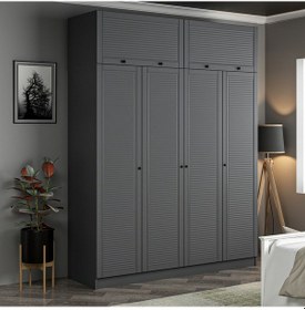 Resim Kale 4 Mebran Panjur Kapaklı 2 Çekmeceli Dolap Ve Yüklük Antrasit 235cm Antrasit 