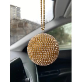Resim Bezos Kristal Taşlı Disko Topu Dikiz Ayna Süsü Küçük 6cm Altın 
